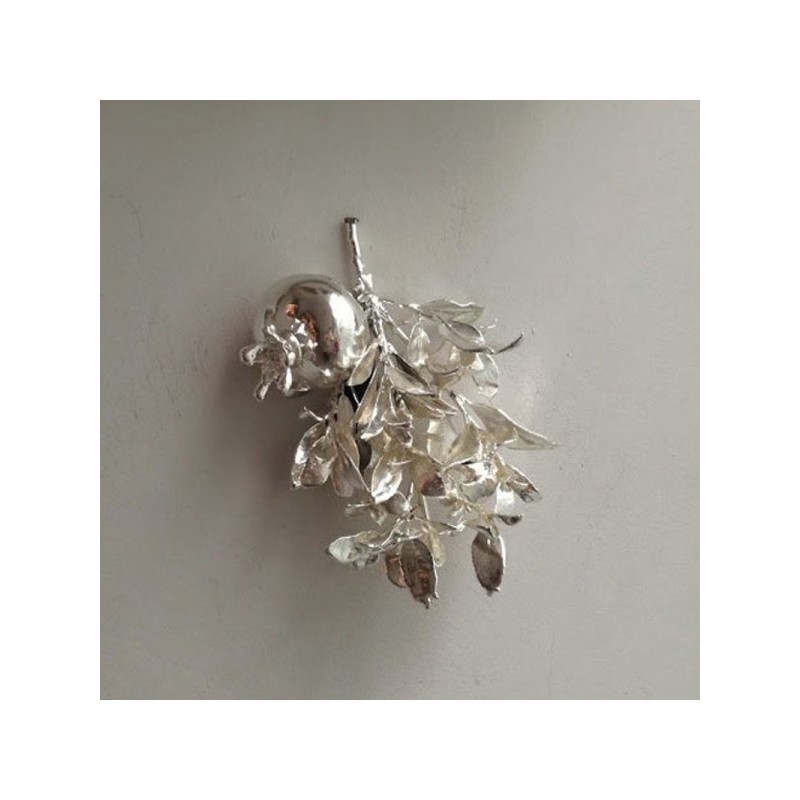 Silver pomegranate, real pomegranate branch, real pomegranate electroplated with silver, Xmas and New Year silver fruit