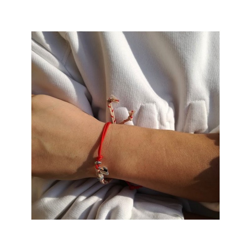 Key March bracelet, traditional March bracelet,skeleton key March cuff, red white, March bracelet with silver skeleton key charm