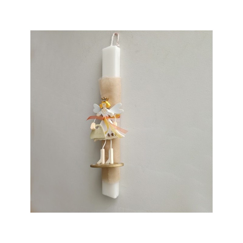 Fairy Easter candle, princess girl figurine on white, Greek Easter candle, white, Greek Easter lambada, with fairy