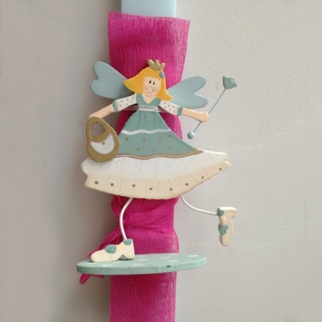 Fairy Easter candle, princess girl figurine on blue, Greek Easter candle, pink blue girls Greek Easter lambada 2