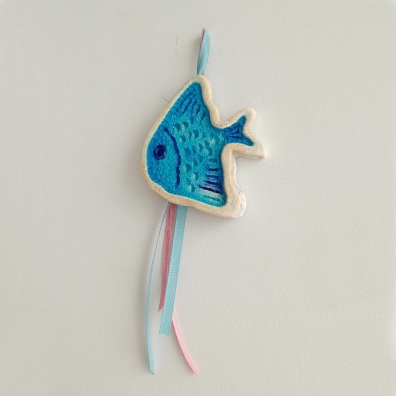 Blue fish wall hanging, ceramic blue...