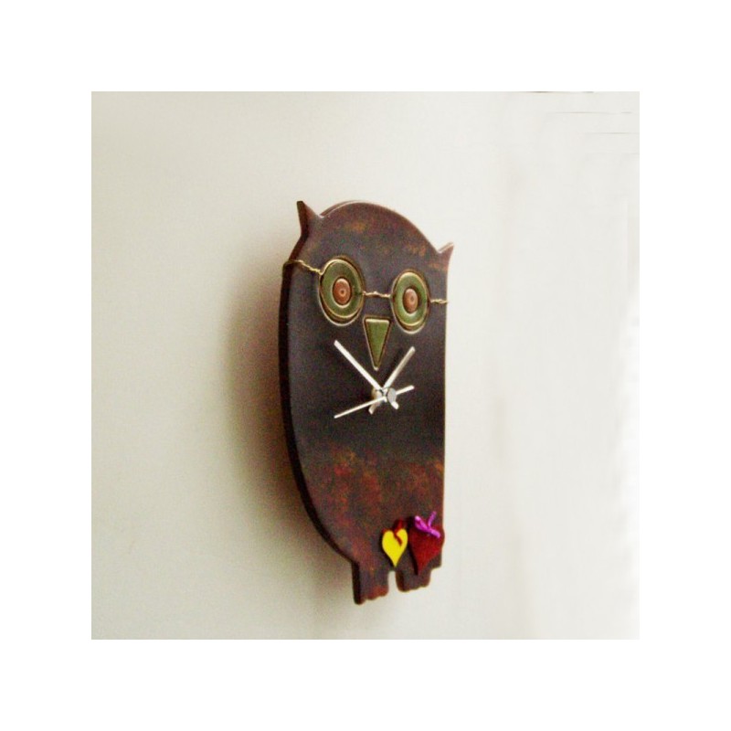 Black owl clock, ceramic wall clock of owl with black head and dark coloured body