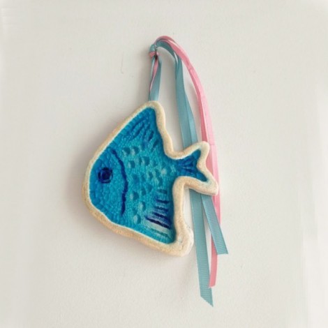 Blue fish wall hanging, ceramic blue fish for the wall, rustic boho fish handbuilt fish wall hanging with cracked glaze 2