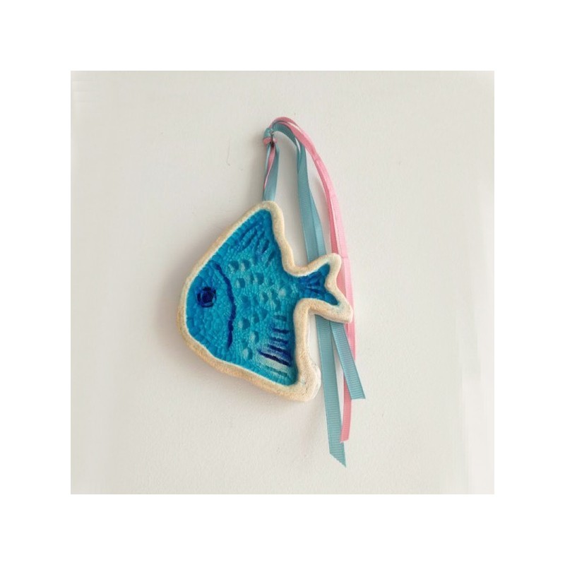 Blue fish wall hanging, ceramic blue fish for the wall, rustic boho fish handbuilt fish wall hanging with cracked glaze
