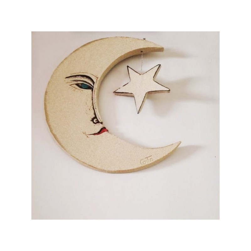 Moon and star wall hanging, hand built ceramic moon and star wall sculpture, stoneware high fire moon and star