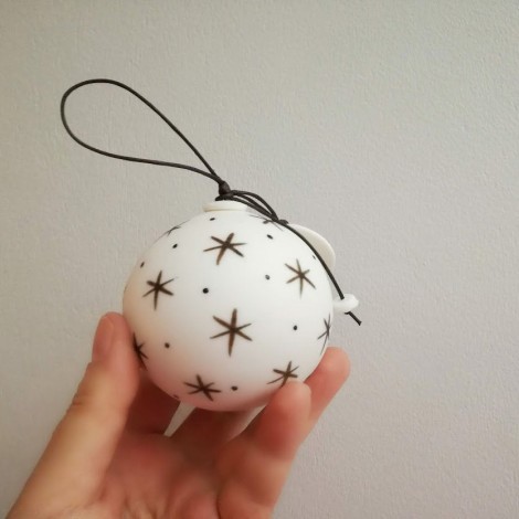 Porcelain Christmas ball, black stars white bauble, modern Christmas bauble ornament with 2026 charm 2