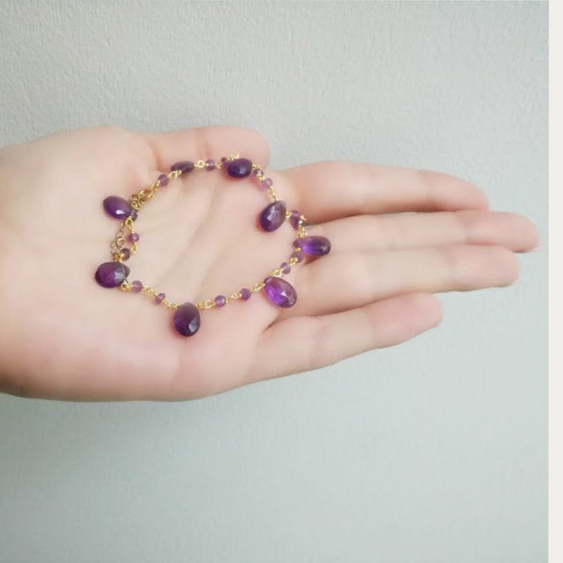 Amethyst rosary bracelet, silver gold plated bracelet with amethyst