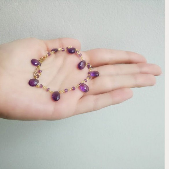 Amethyst rosary bracelet, silver gold plated rosary bracelet with amethyst  stones, dainty bracelet with teardrop amethyst stones