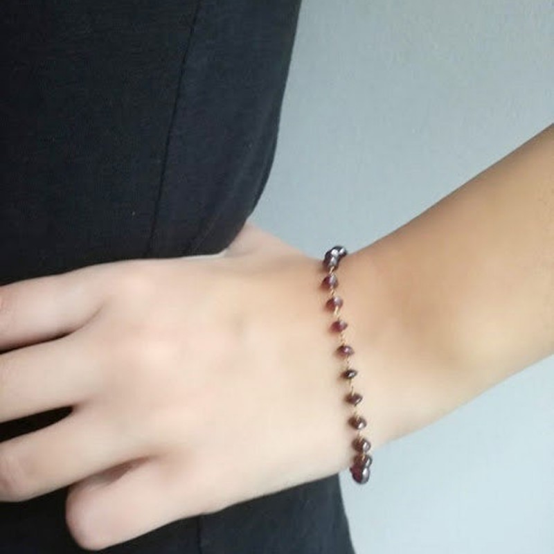 Garnet rosary bracelet, silver gold plated rosary bracelet with garnet