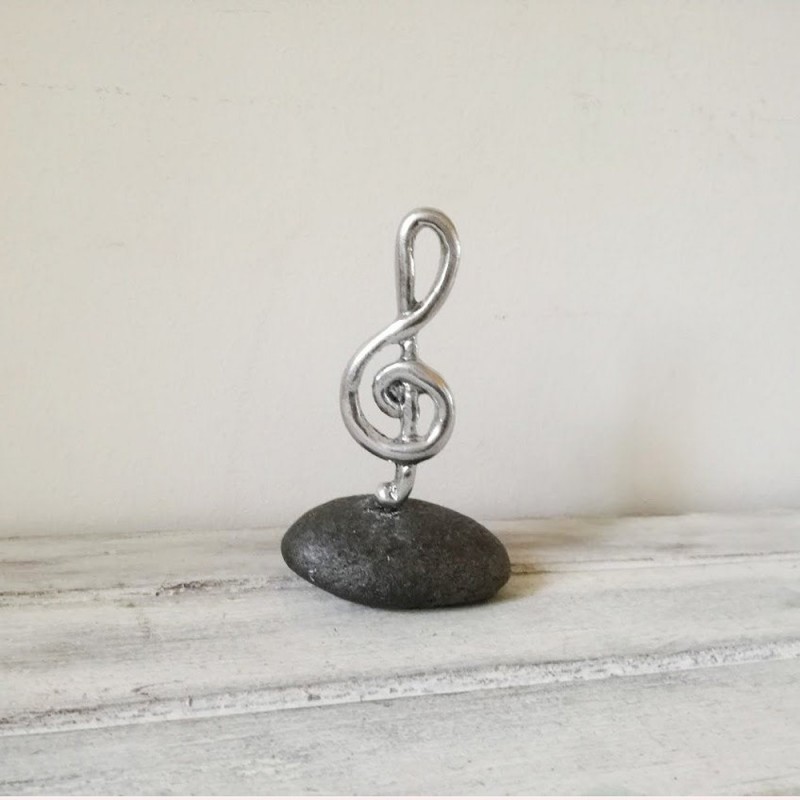 Treble clef sculpture, silver treble...