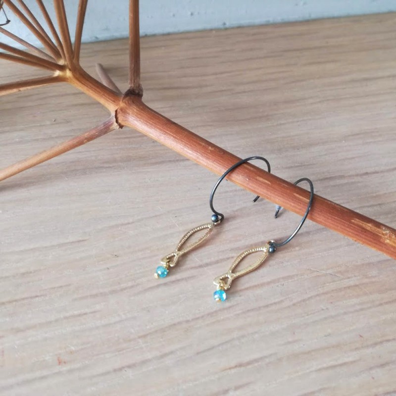 Gold fish earrings, sterling silver gold plated fish on black, sterling hoops, quirky fishy earrings
