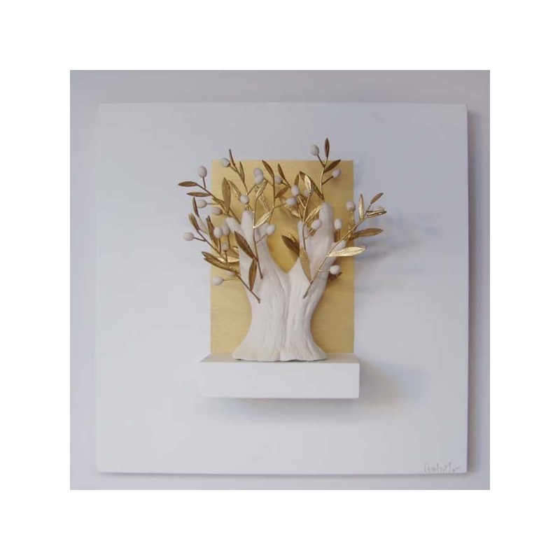 Ceramic tree with bronze branches on...