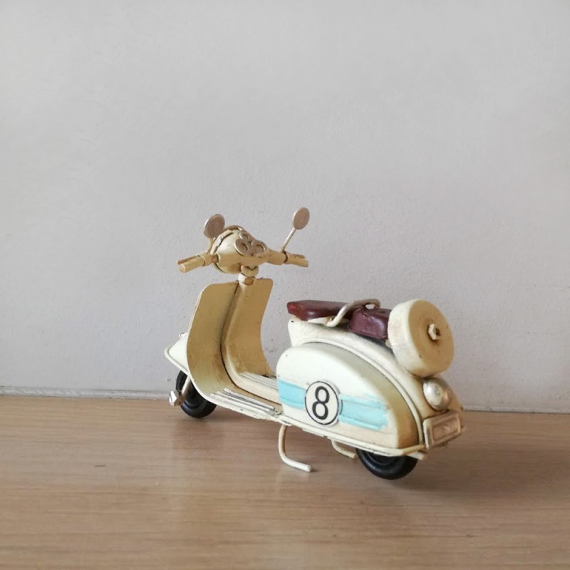 White Scooter Miniature, Metal Scooter Replica in White, Retro