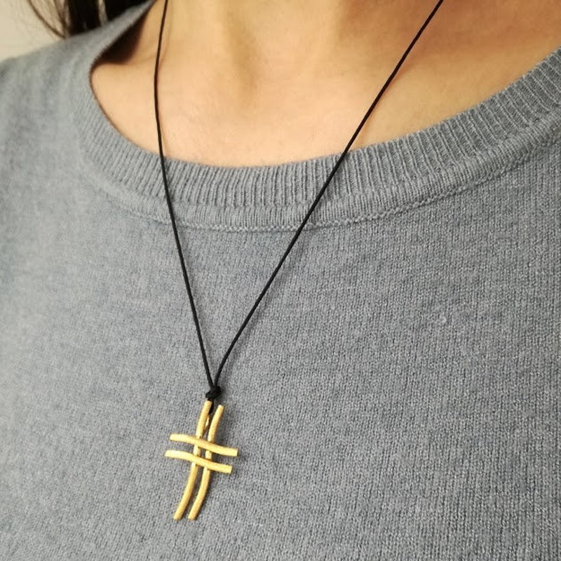 Double gold cross necklace, minimal...