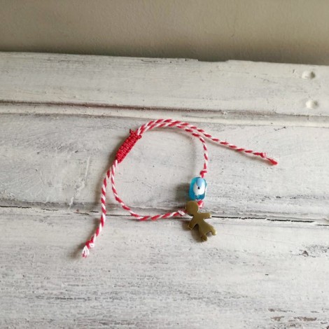 March bracelet, cotton cord March bracelet with brass charm and blue eye, Greek folk bracelet 2