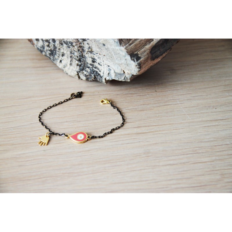 Gold eye bracelet, eye and hand charm...