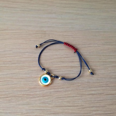 Blue eye bracelet, blue brass eye macrame bracelet, navy blue cuff with brass and enamel evil eye 2