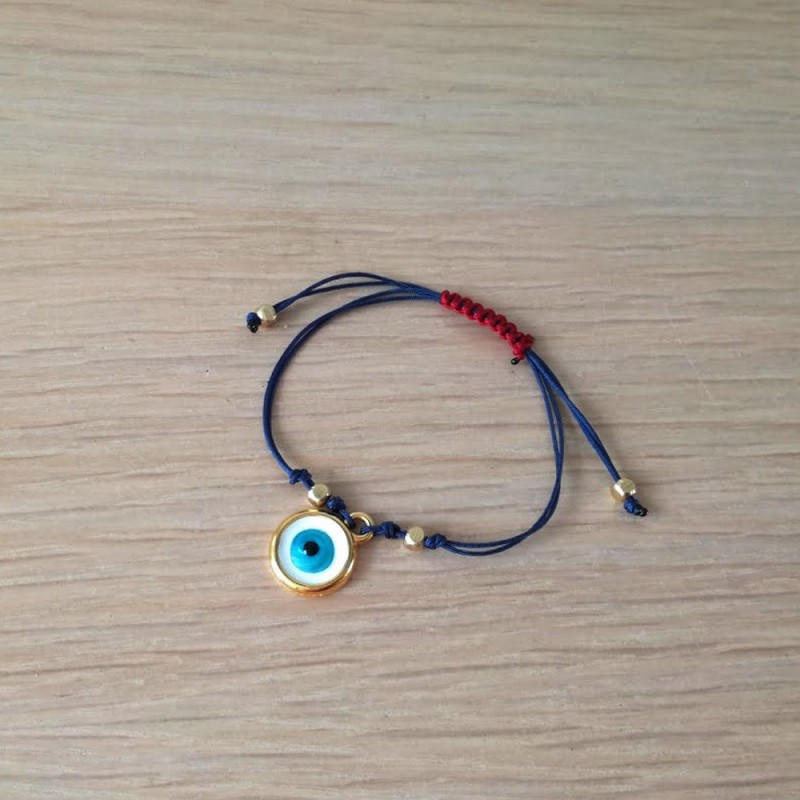 Blue eye bracelet, blue brass eye macrame bracelet, navy blue cuff with brass and enamel evil eye