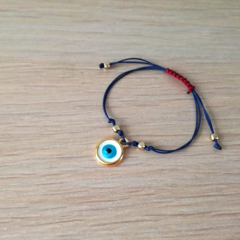 Blue eye bracelet, blue brass eye macrame bracelet, navy blue cuff with brass and enamel evil eye