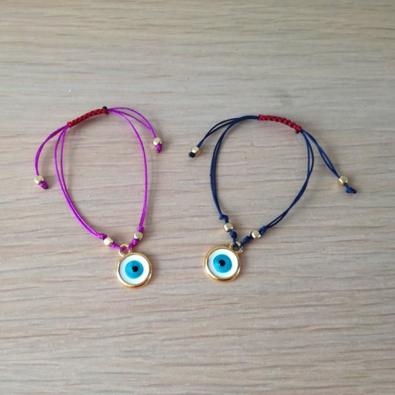Blue eye bracelet, blue brass eye macrame bracelet, navy blue cuff with brass and enamel evil eye