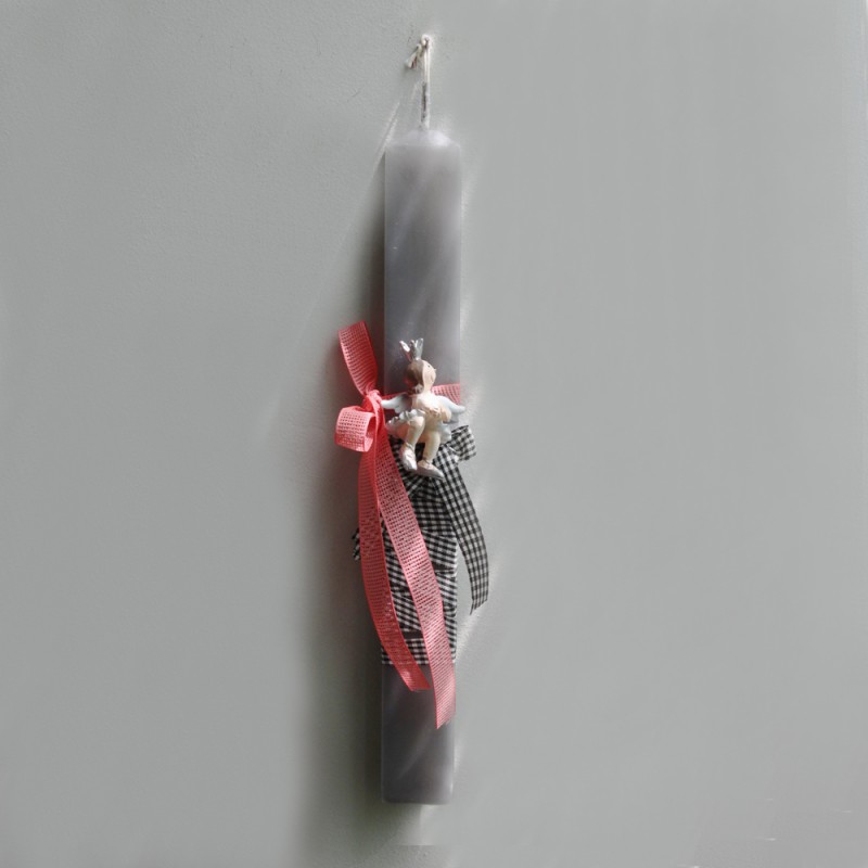 Ballerina Easter candle, ballerina girl ornament on grey, Greek Easter candle, grey, Greek Easter candle