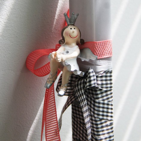 Ballerina Easter candle, ballerina girl ornament on grey, Greek Easter candle, grey, Greek Easter candle