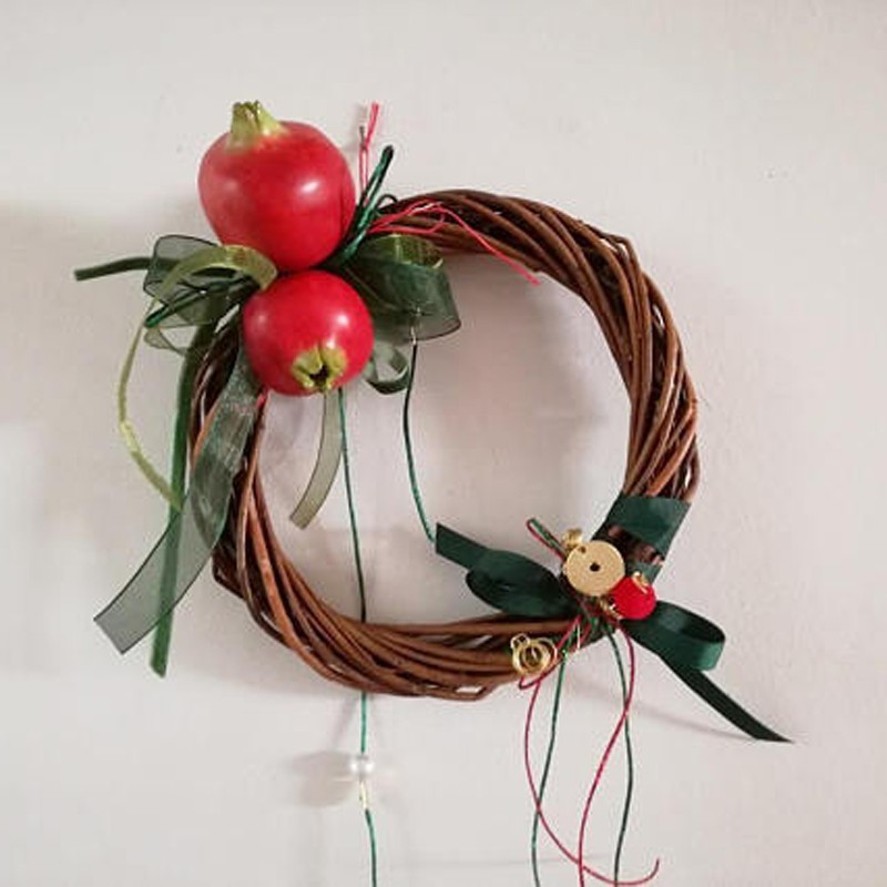 Ceramic pomegranates wreath, wicker...