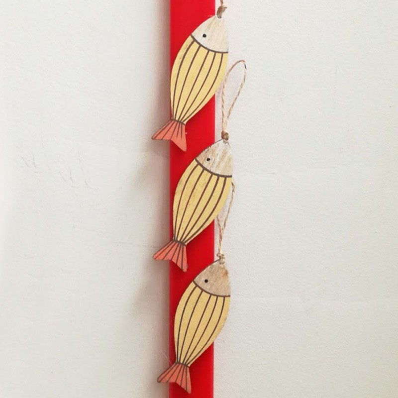 Fishies Easter candle, red Greek Easter candle with fish wooden ornaments