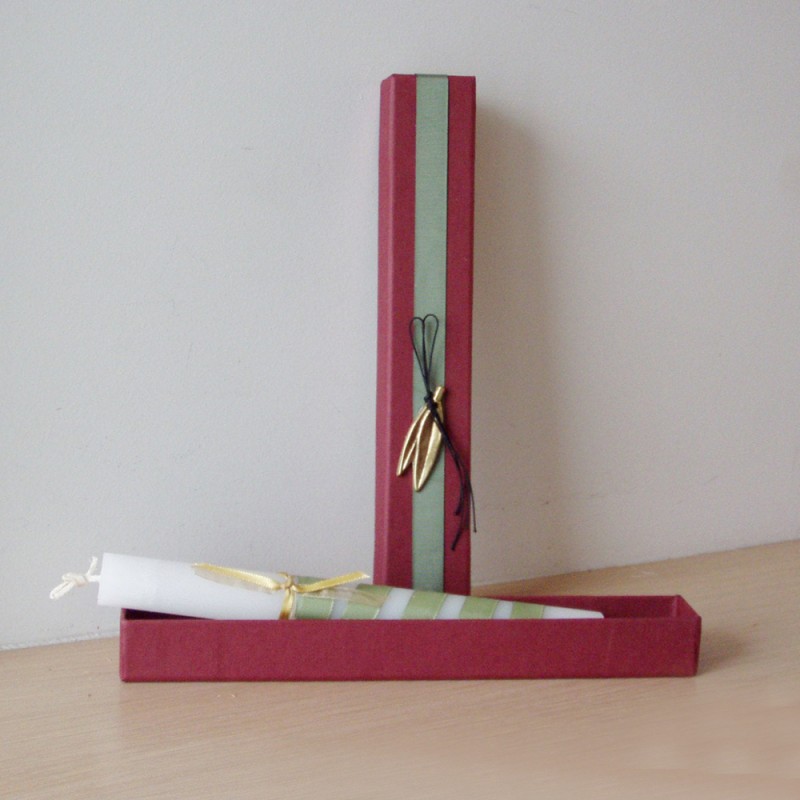 Greek Easter candle in a box, Easter candle in burgundy box with olive charm, grown ups Easter candle, unisex candle