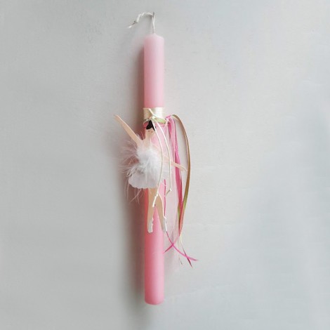 Ballerina Easter candle, pink candle with wooden ballerina cutout and feathers, Greek Easter candle for girls 2