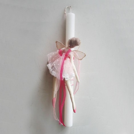 Ballerina Easter candle, white candle with pink ballerina plushie, Greek Easter candle for girls and teen girls