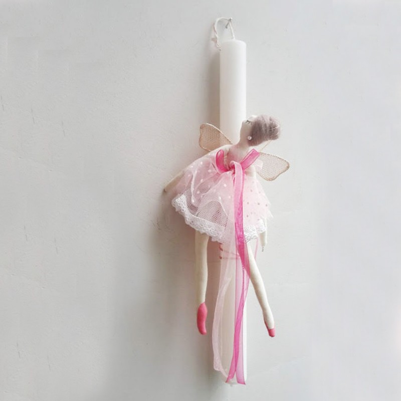 Ballerina Easter candle, white candle with pink ballerina plushie, Greek Easter candle for girls and teen girls