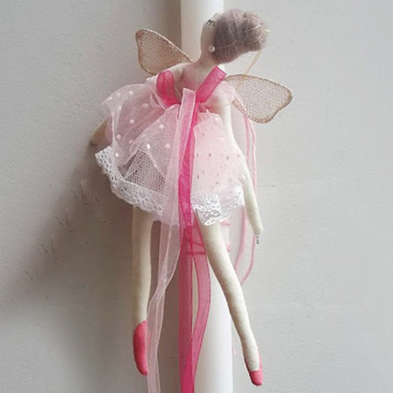 Ballerina Easter candle, white candle with pink ballerina plushie, Greek Easter candle for girls and teen girls