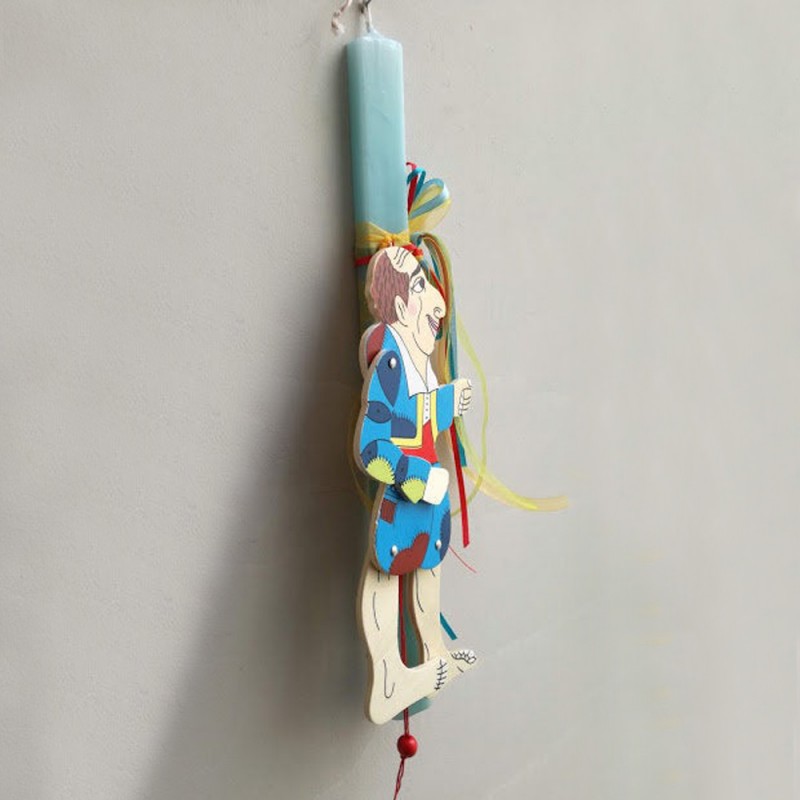 Greek Easter candle with Karagiozi puppet