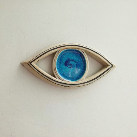 Blue ceramic eye, high fire stoneware clay, ceramic eye wall sculpture 2
