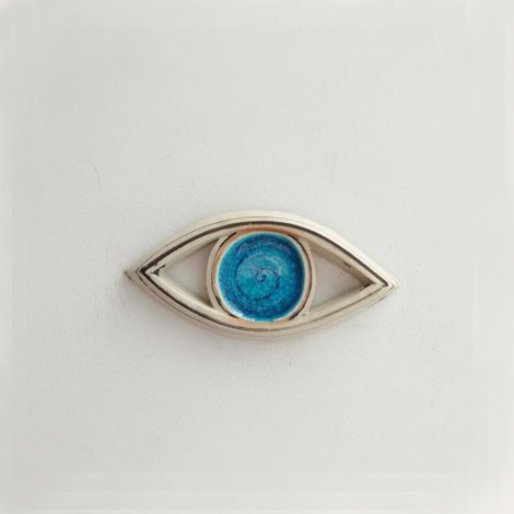 Blue ceramic eye, stoneware clay, small ceramic eye wall sculpture, modern Greek ceramics, 2