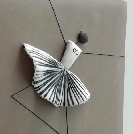 Ballerina wall hanging, square wall tile of stoneware and porcelain 2