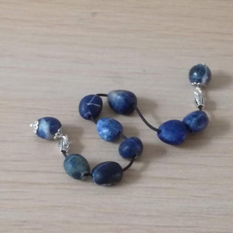 Sodalite open worrybeads , inky blue sodalite beads with black cord and sterling silver components, Greek komboloi