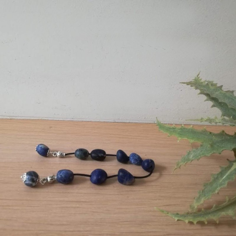 Sodalite open worrybeads , inky blue sodalite beads with black cord and sterling silver components, Greek komboloi