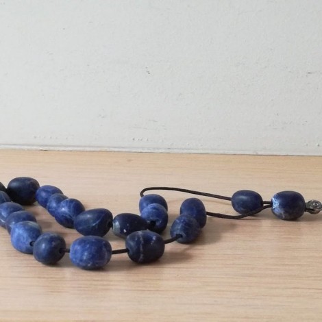 Sodalite worrybeads-mala set, inky blue sodalite beads with black cord and sterling silver components, Greek komboloi