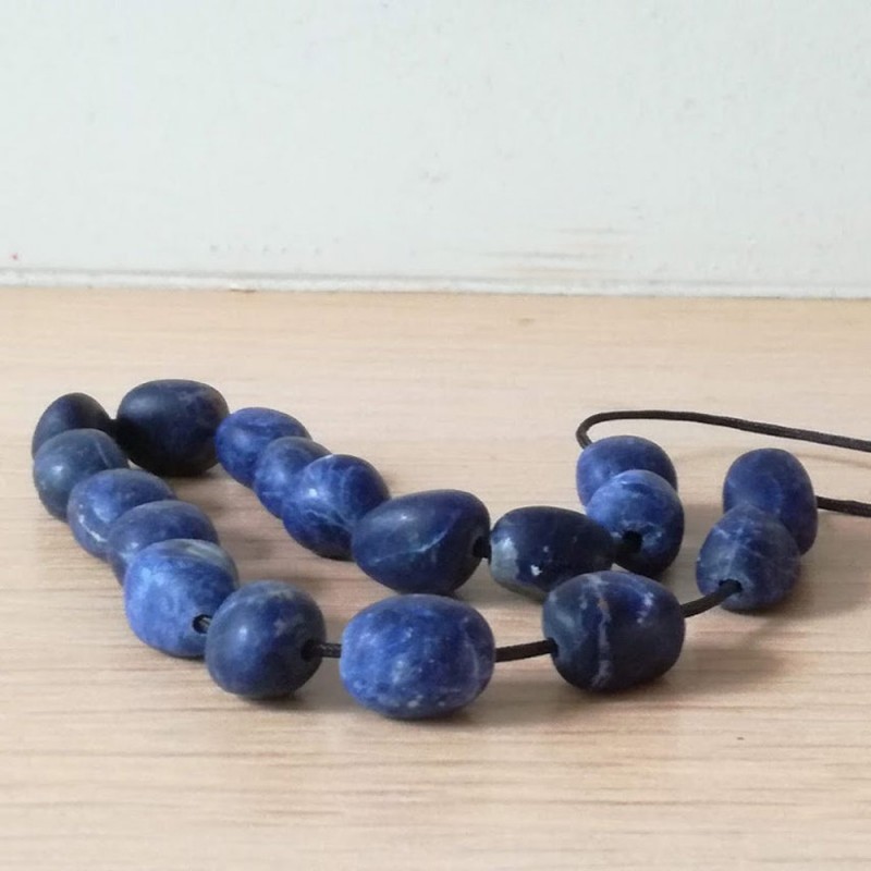 Sodalite worrybeads-mala set, inky blue sodalite beads with black cord and sterling silver components, Greek komboloi