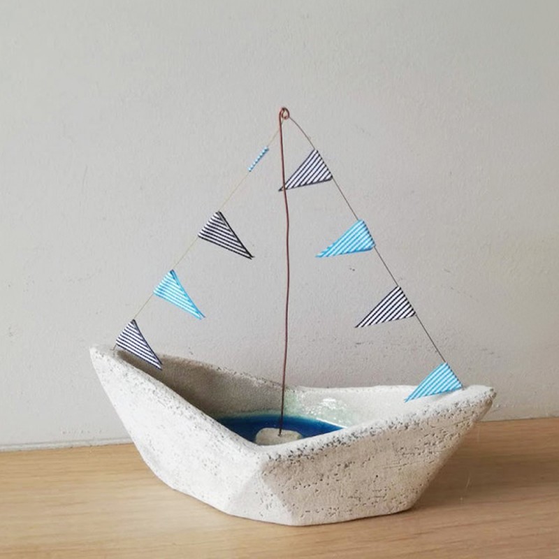 White blue boat, ceramic paperboat...