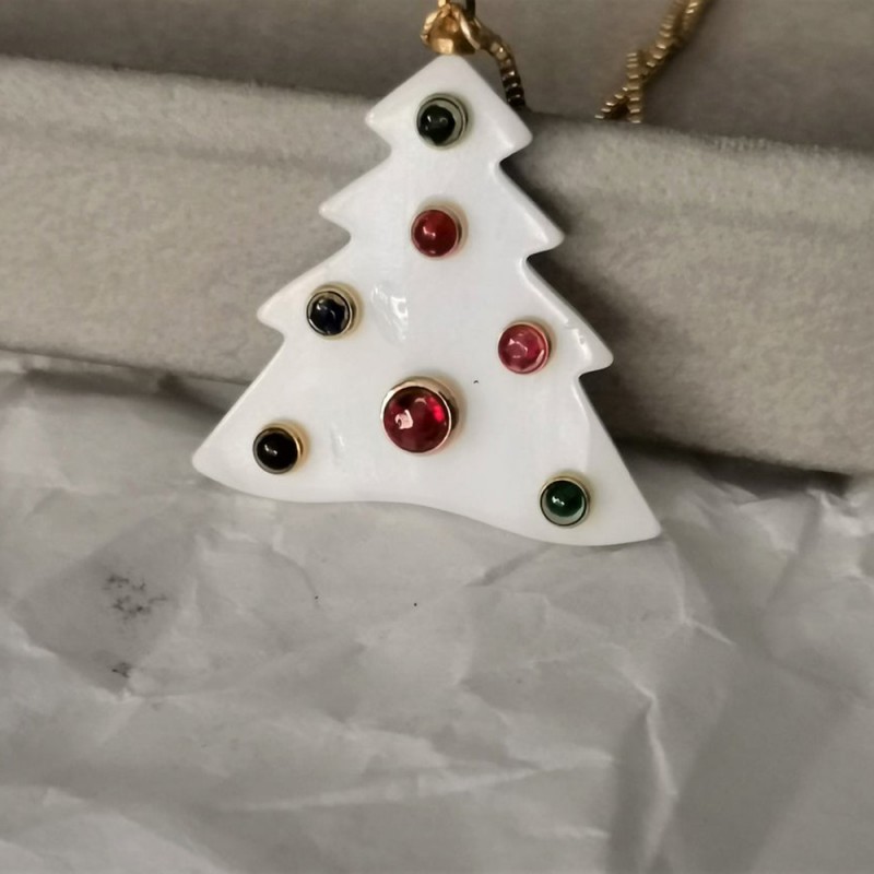 Christmas tree necklace, mother pearl...