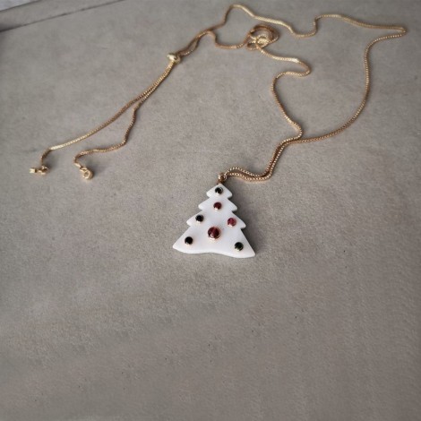 Christmas tree necklace mother pearl xmas tree pendant on gold plated chain 2