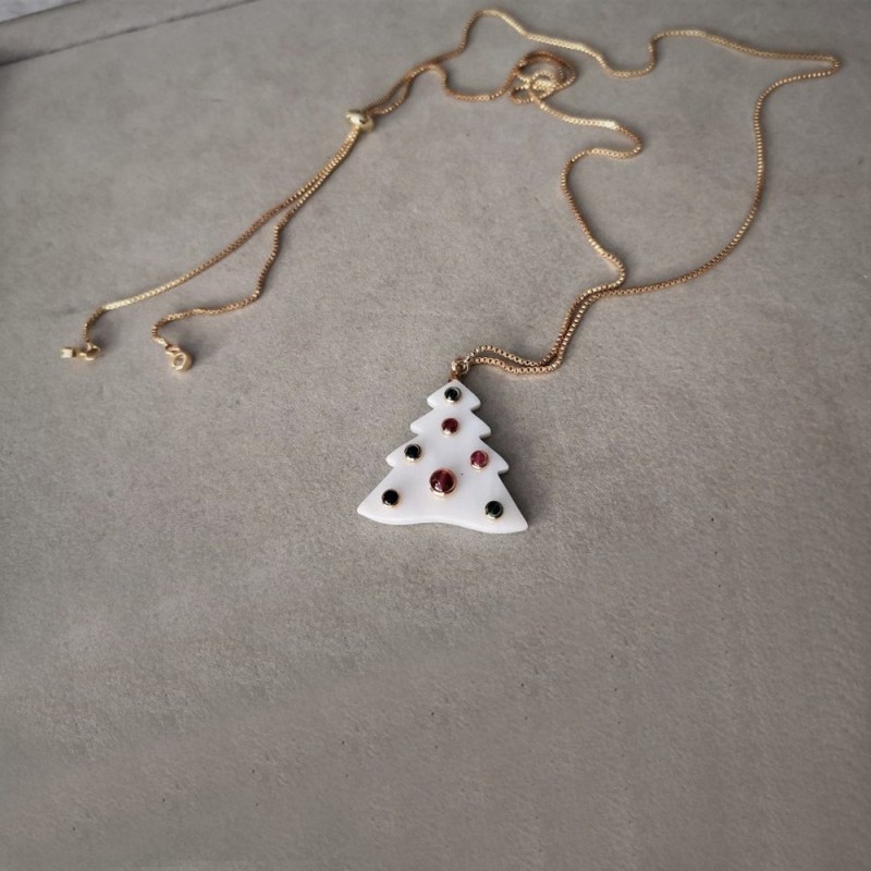 Christmas tree necklace mother pearl xmas tree pendant on gold plated chain