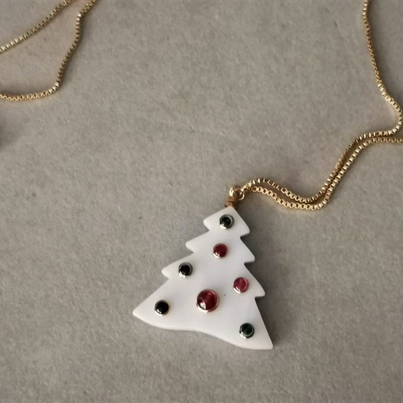Christmas tree necklace mother pearl xmas tree pendant on gold plated chain