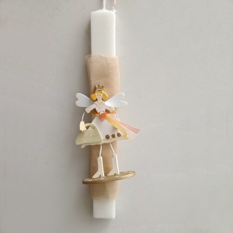 Fairy Easter candle, princess girl figurine on white, Greek Easter candle, white, Greek Easter lambada, with fairy