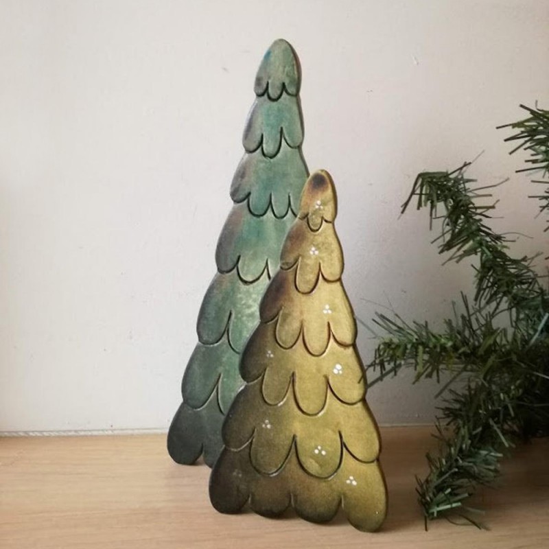 Double Chritmas tree, ceramic xmas trees connected, light green ad dark green Xmas trees set
