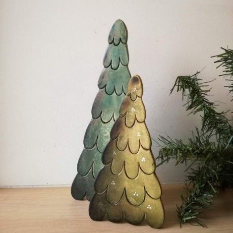 Double Chritmas tree, ceramic xmas trees connected, light green ad dark green Xmas trees set, Christmas decor 2