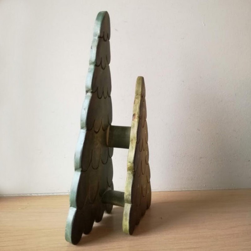 Double Chritmas tree, ceramic xmas trees connected, light green ad dark green Xmas trees set, Christmas decor